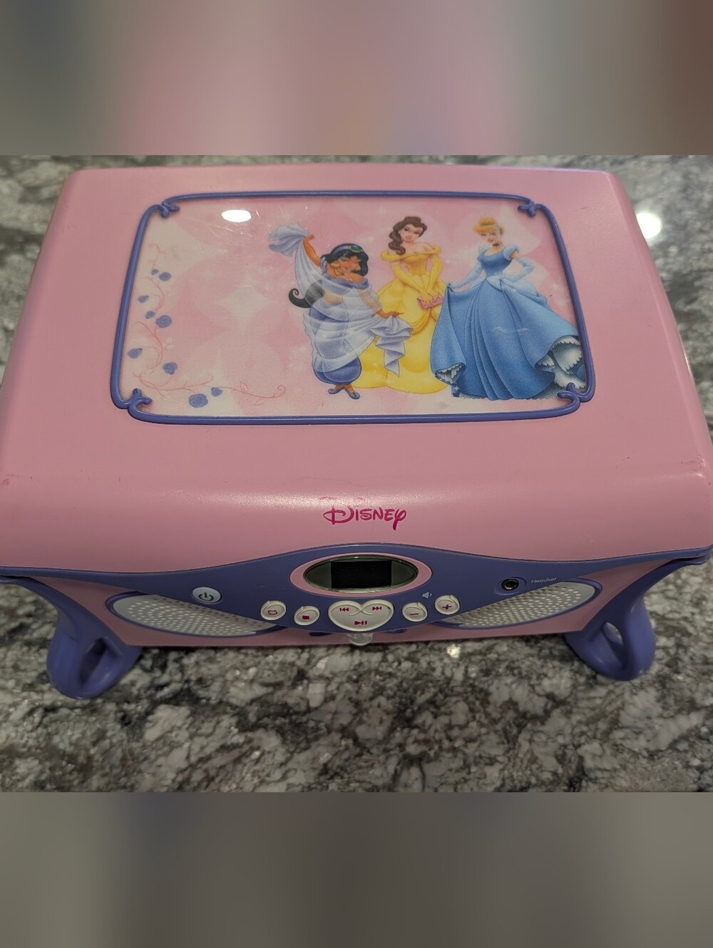 Vintage Disney Princess CD Player Jewelry Box Pink Purple 2005  WORKING